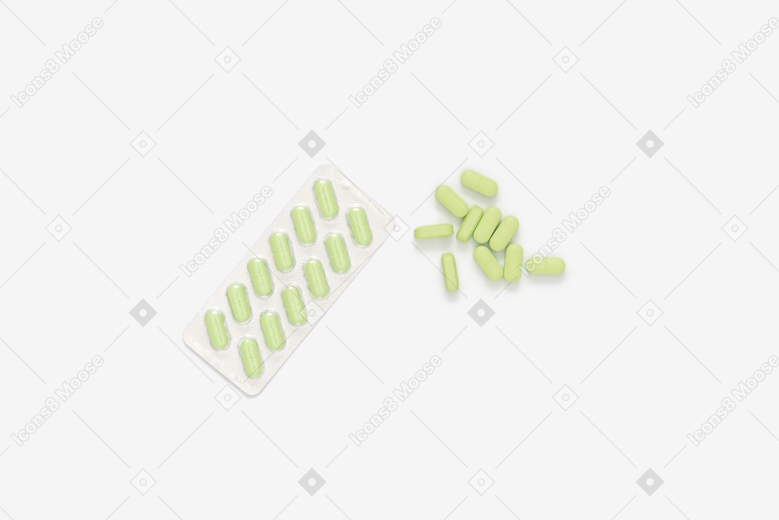 Blister pack of green pills