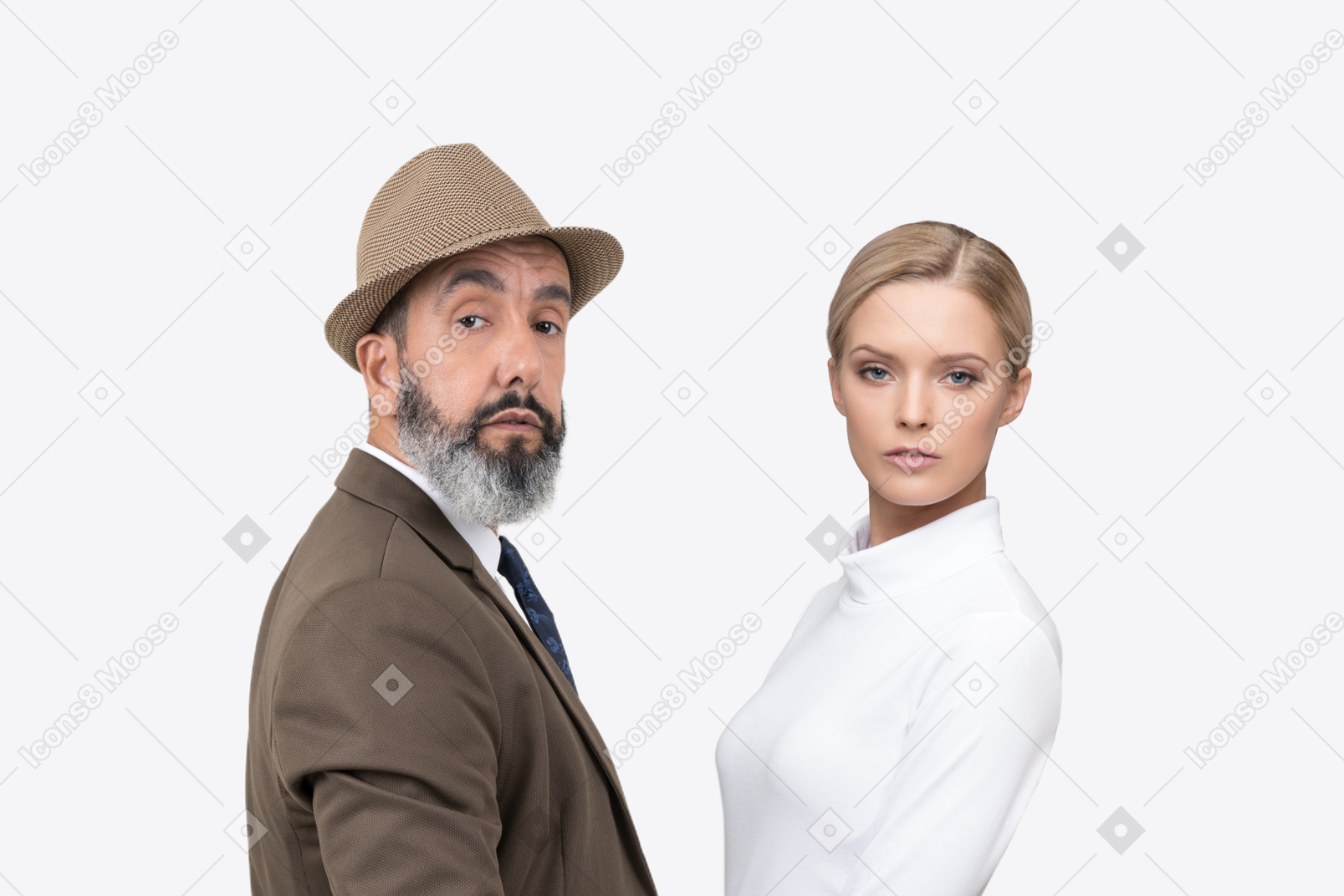 Confused mature man and confident young woman