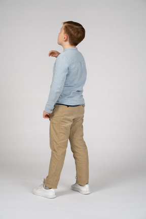 Back view of a boy looking up