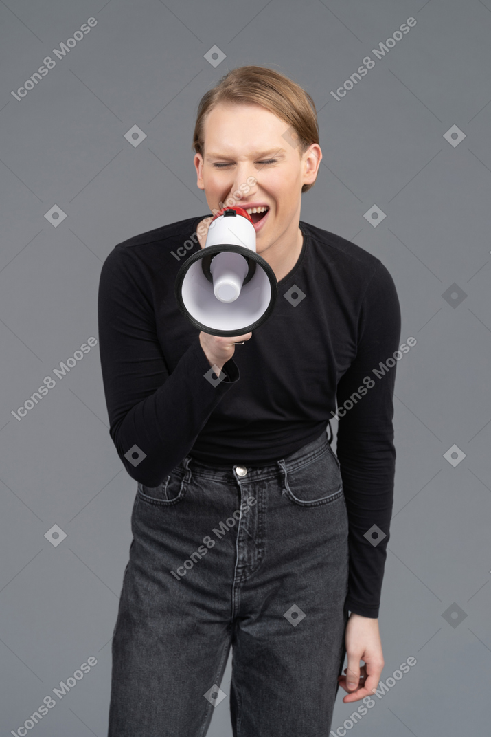 Person shouting with megaphone
