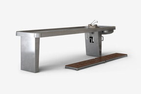 An autopsy table on the white background