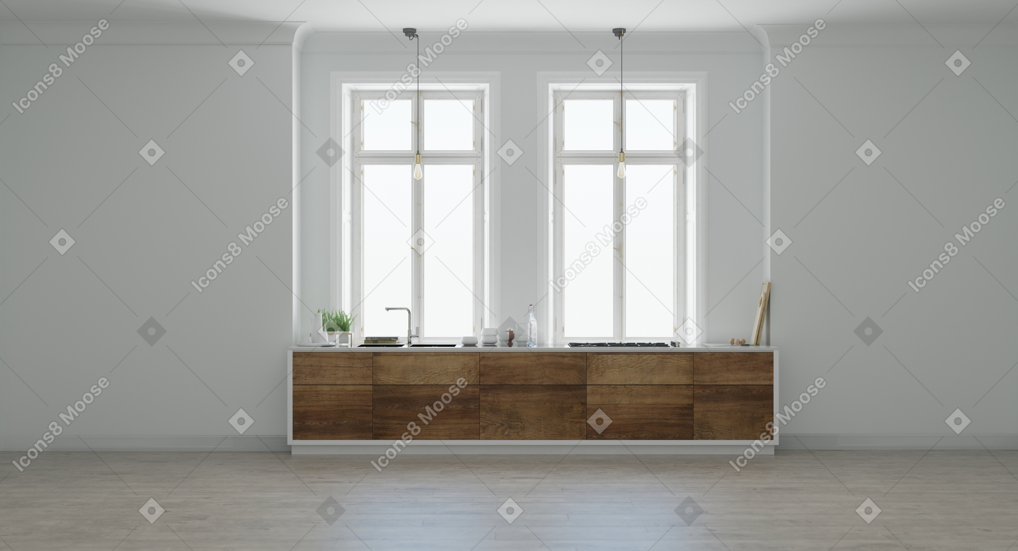 Kitchen with wooden kitchen cabinets