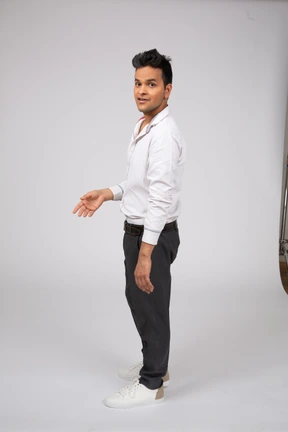 Man in white shirt standing