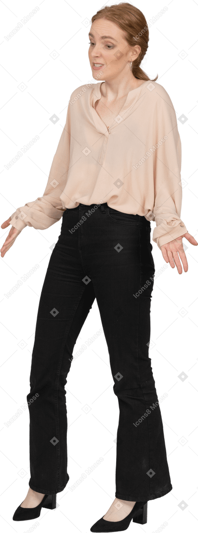 Woman in beautiful blouse standing