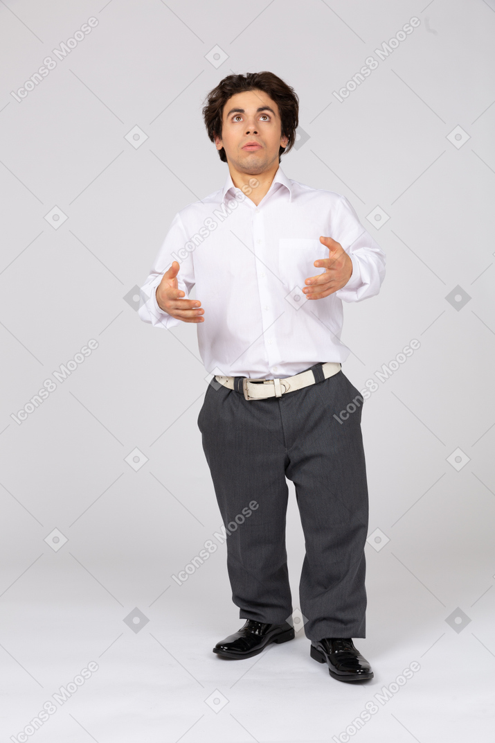 Young man talking and gesturing