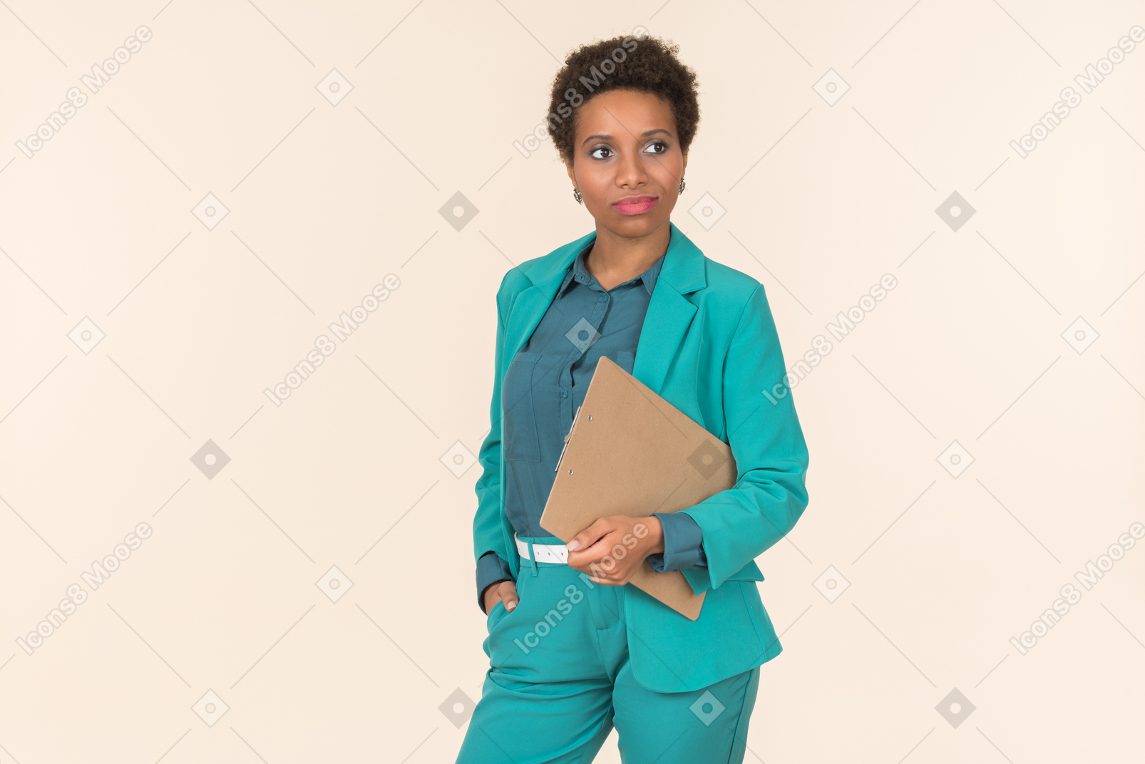 Smiling young office worker holding folder