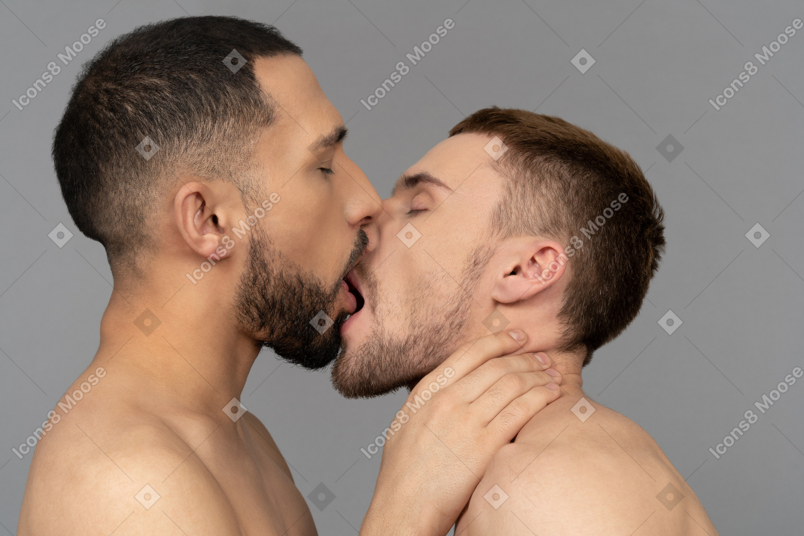 Two men kissing