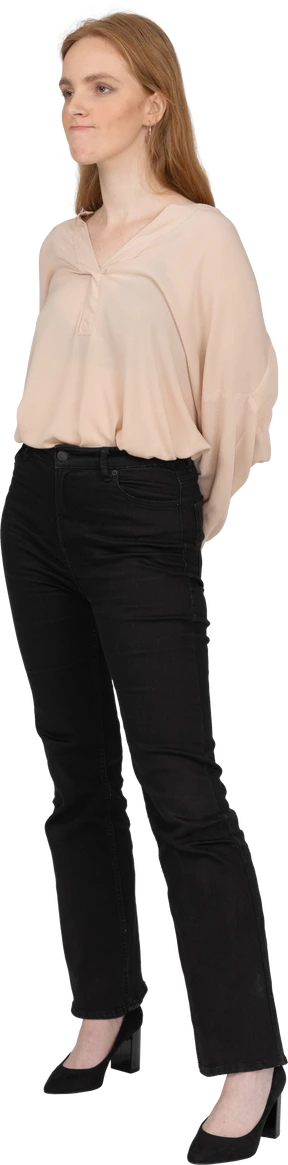Woman in beautiful blouse standing