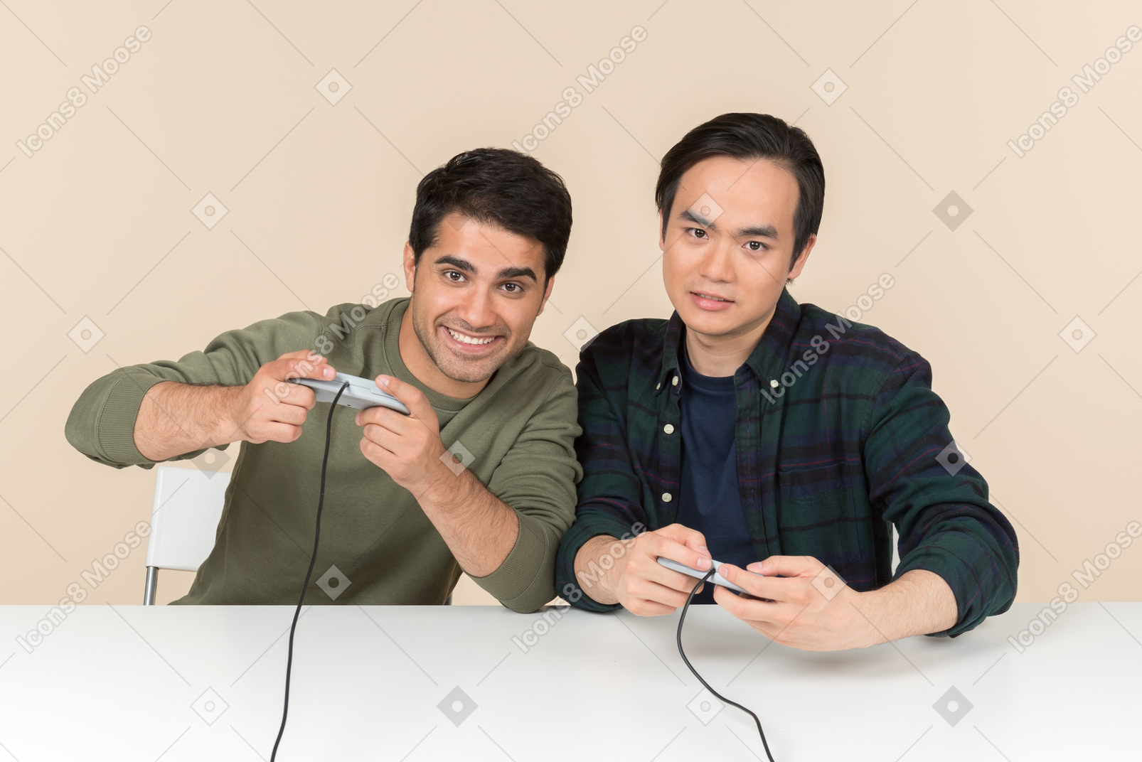 Interracial friends playing video game