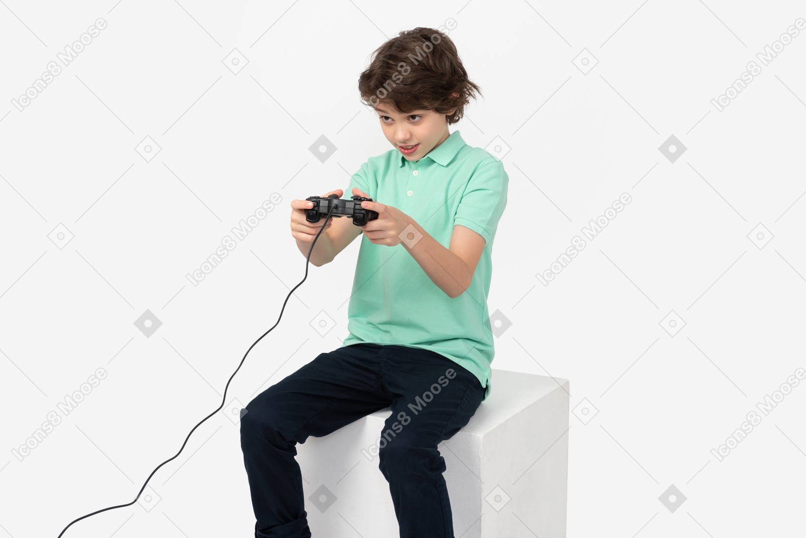 Focused teen boy playing video games