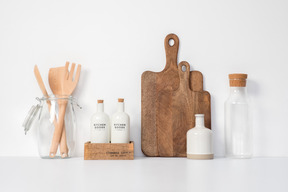 Ceramic bottles in wooden box