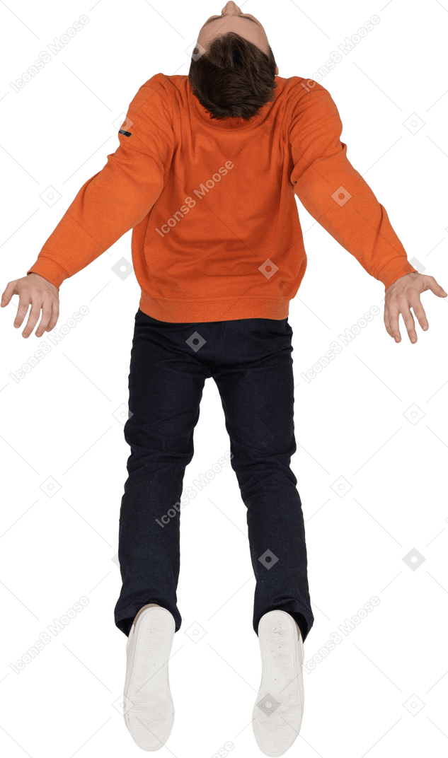 橙色运动衫跳的年轻人