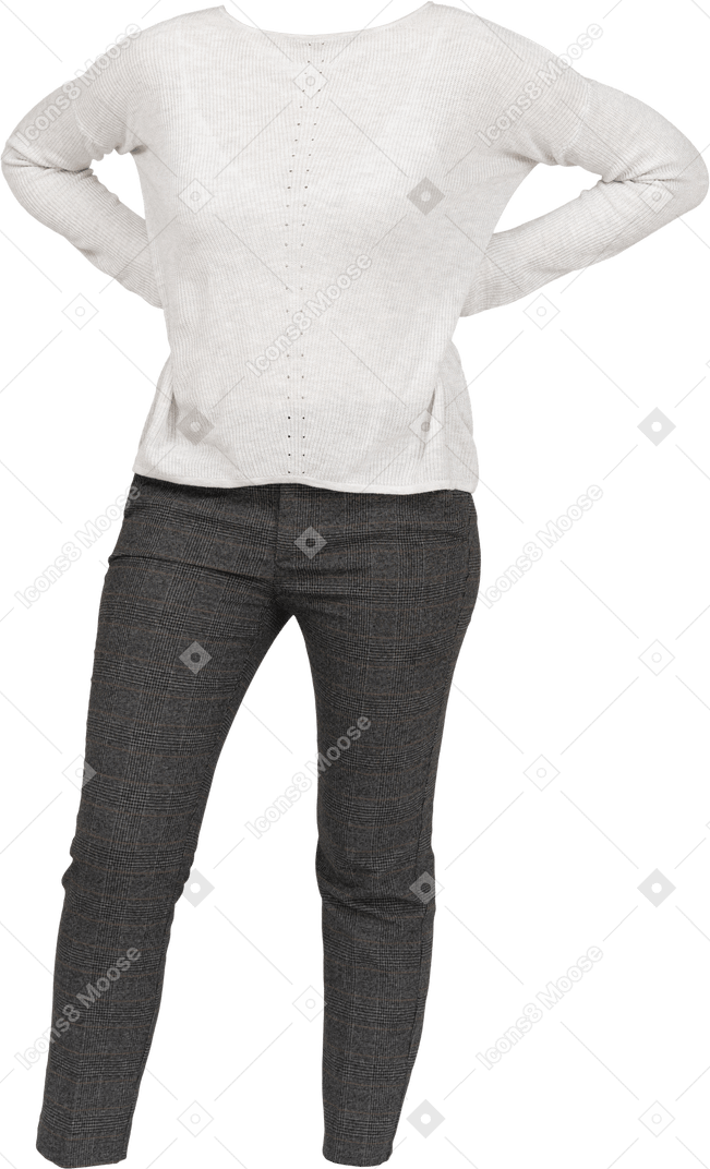 White long-sleeve shirt and gray pants