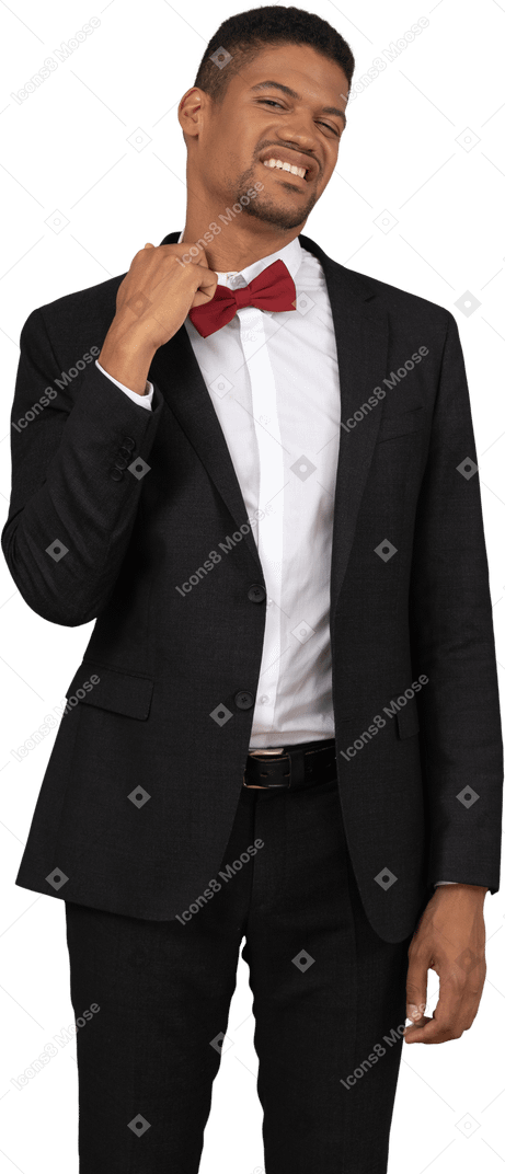 Young man in suit feeling discomfort