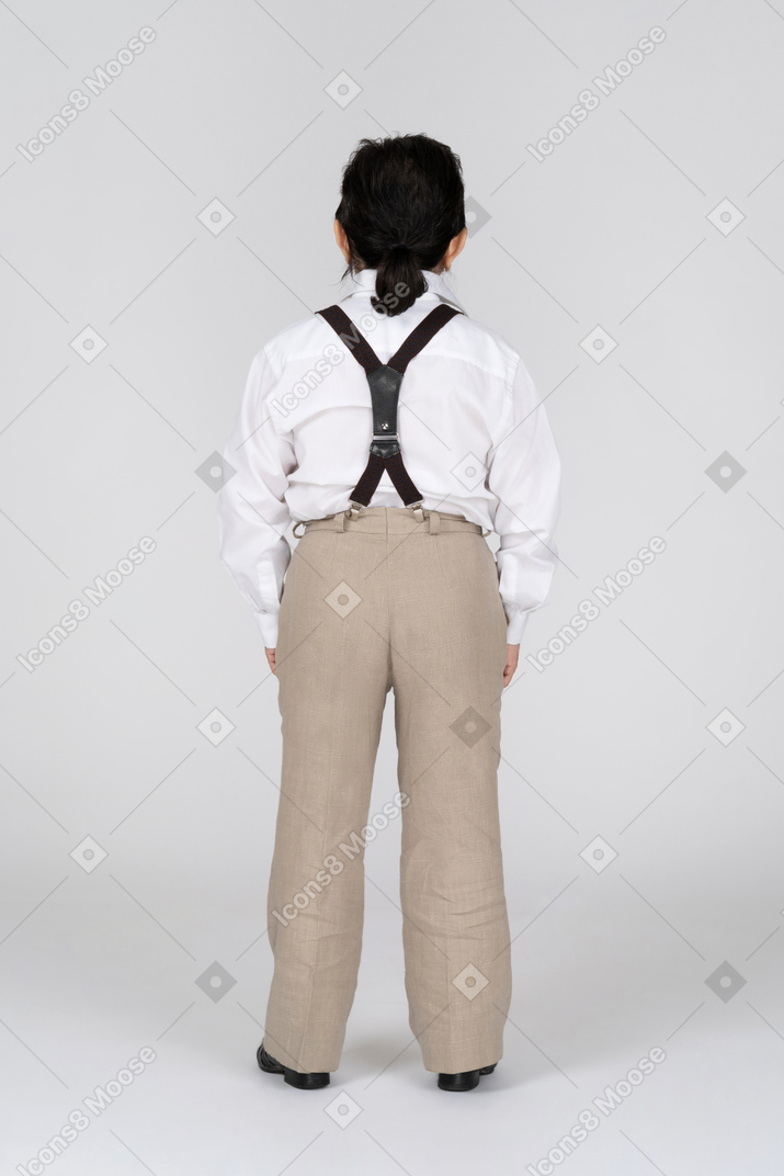 Back view of a middle-aged man with suspenders
