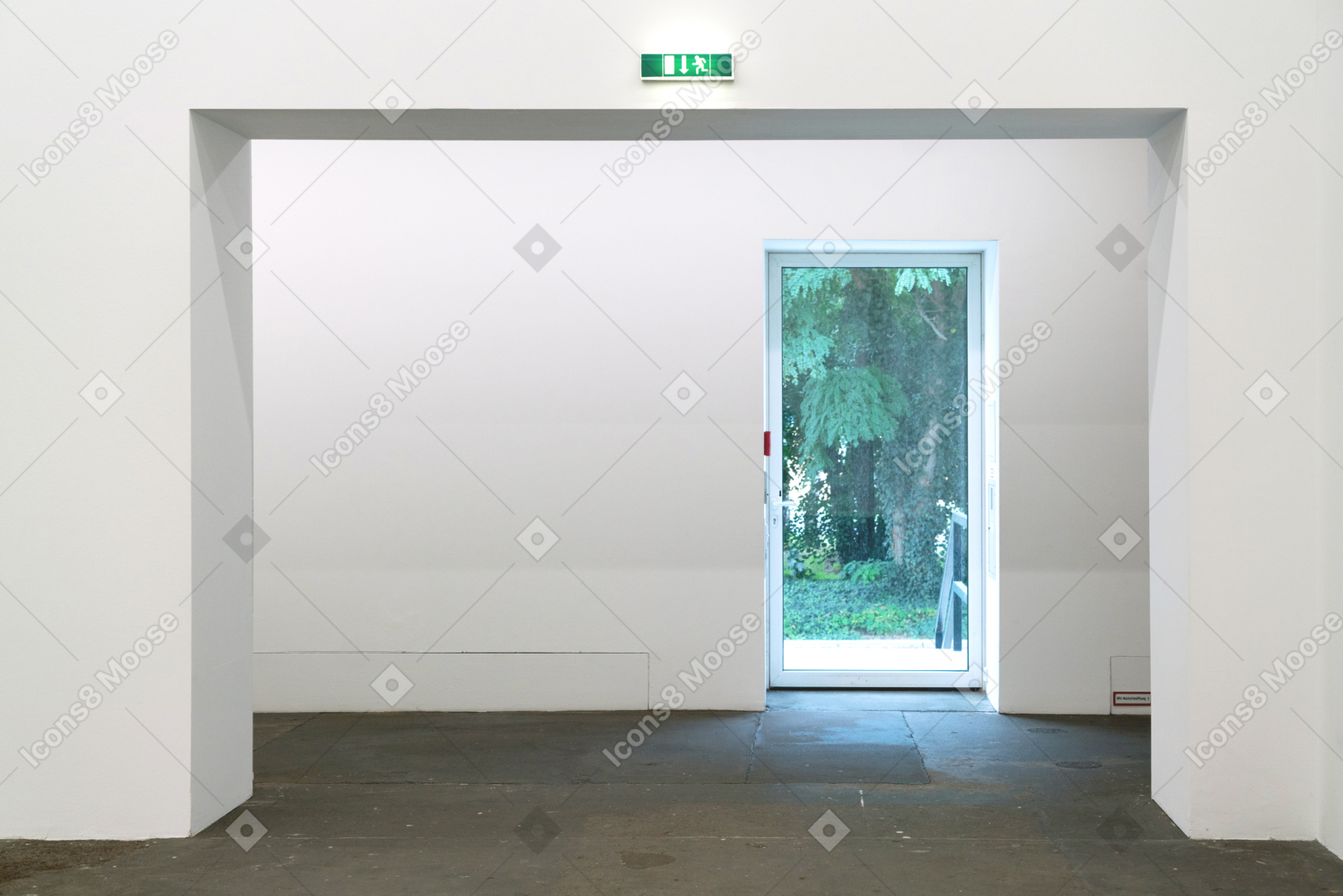 White empty hall with a glass door