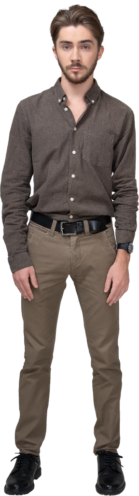 Front view of a young man in office clothing standing still
