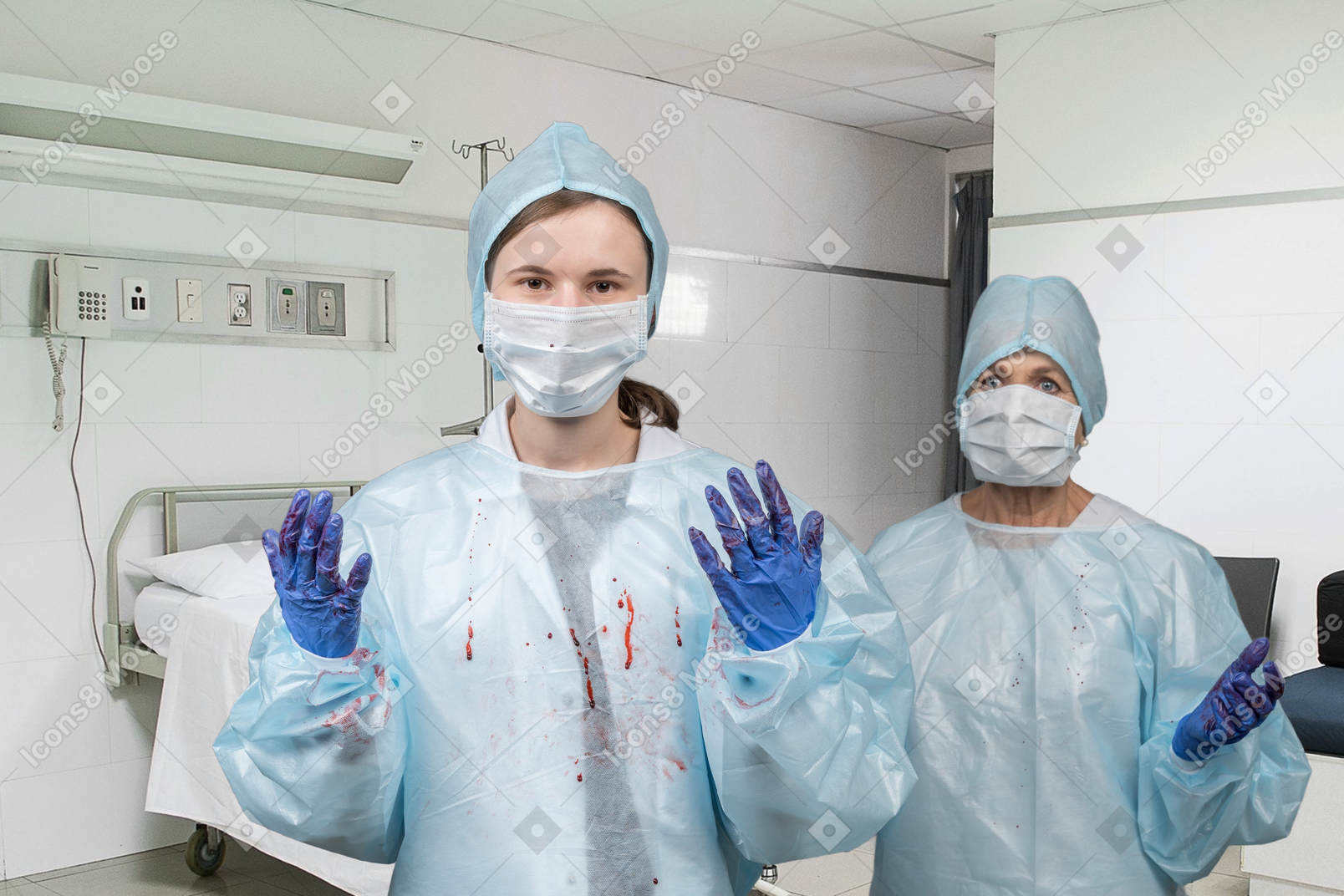 Surgeons in scrubs in an operating room