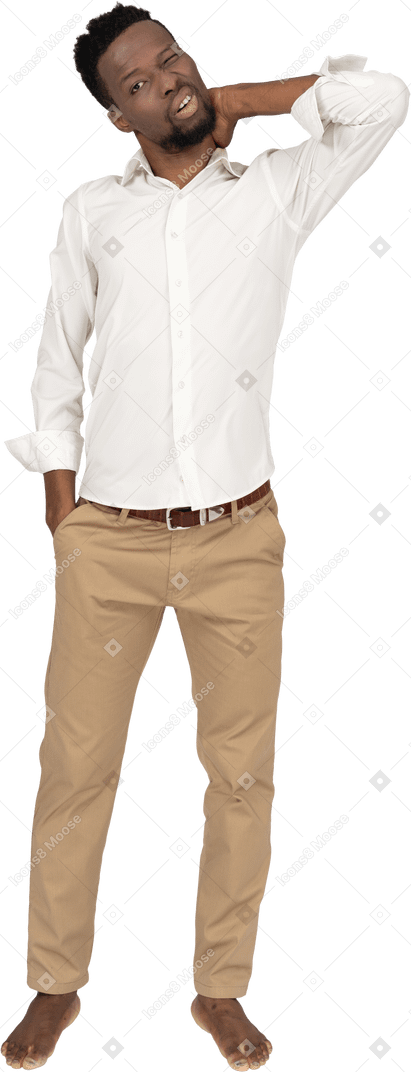 Man in white shirt standing