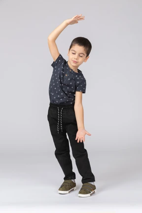 Front view of a cute boy showing the size of something