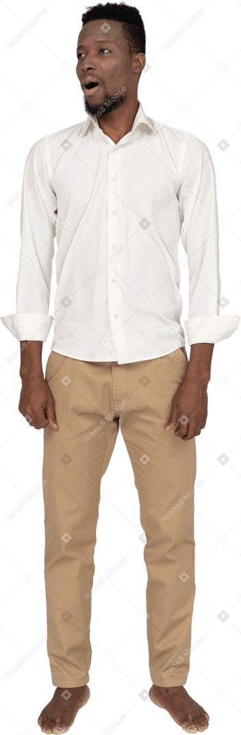 Man in white shirt standing