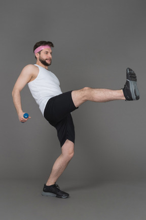 Man doing leg lift exercises