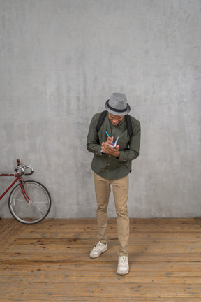 Tourist taking notes in notebook