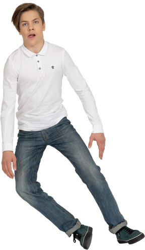 Young man in casual clothes falling