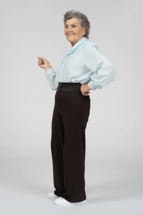 Old lady pointing aside