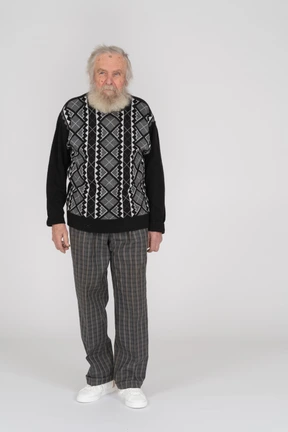 Front view of an elderly man squinting his eyes