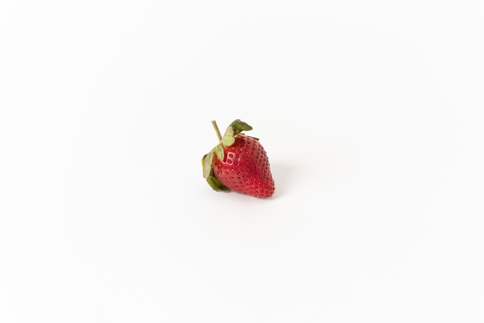 One strawberry on a white background