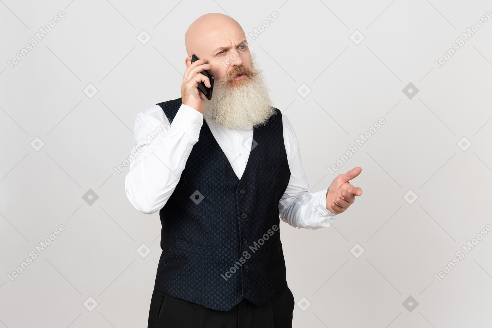 Aged man looks totally involved in phone talk