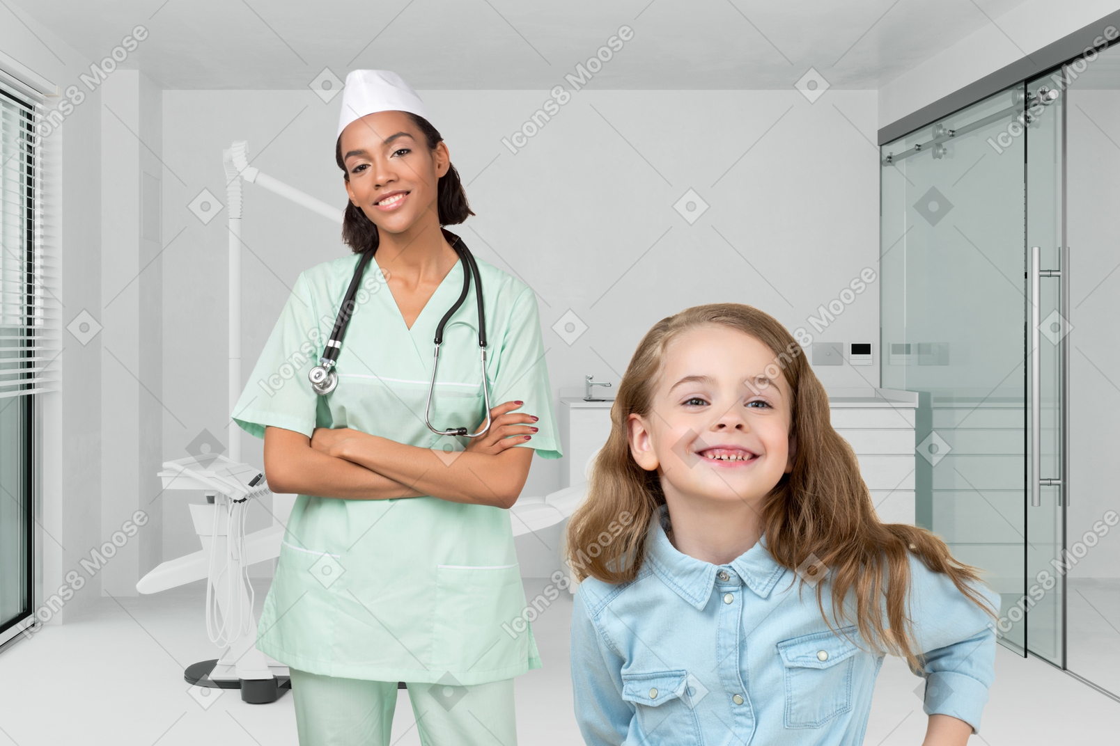 Smiling doctor and patient in the hospital