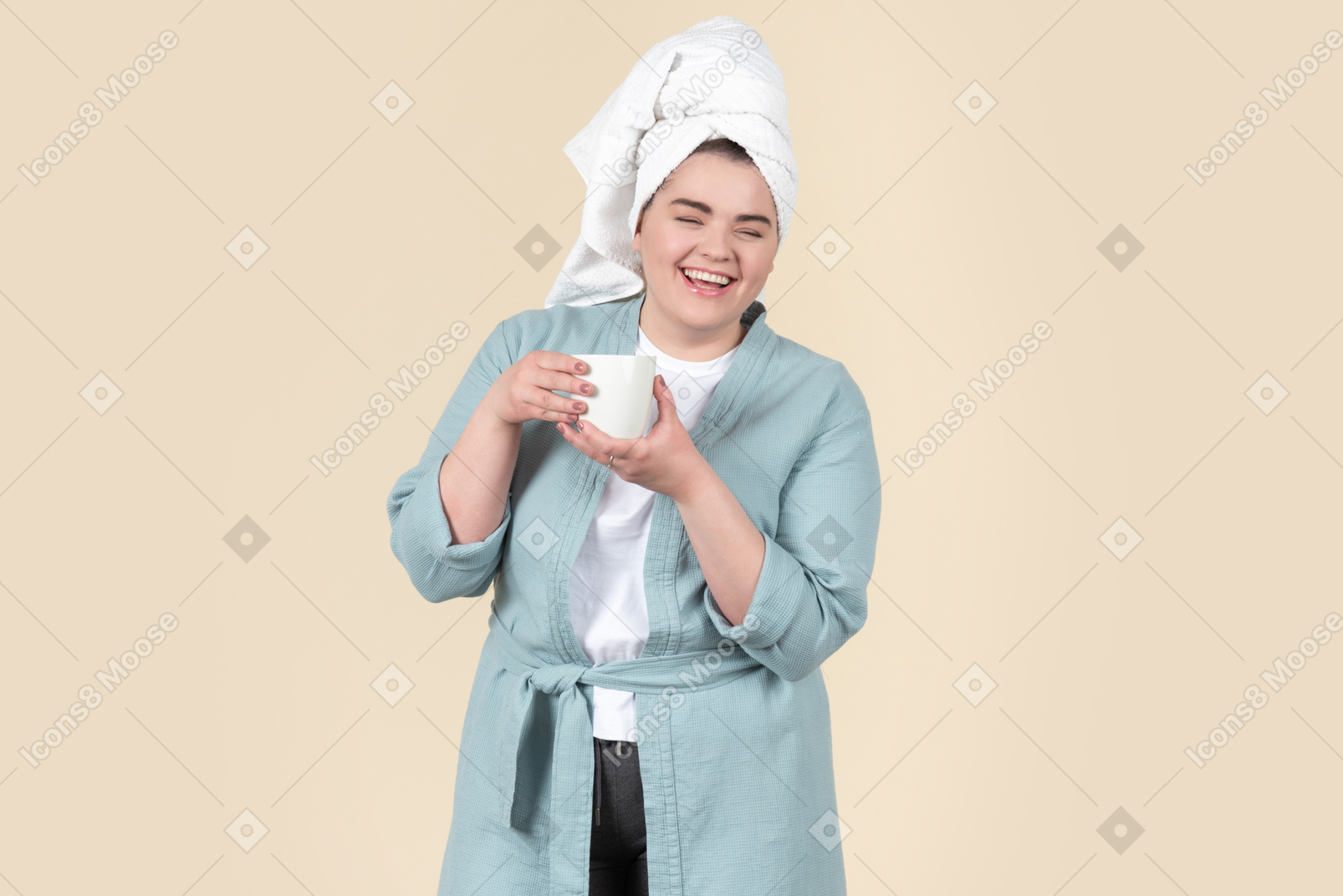 Smiling young woman in robe
