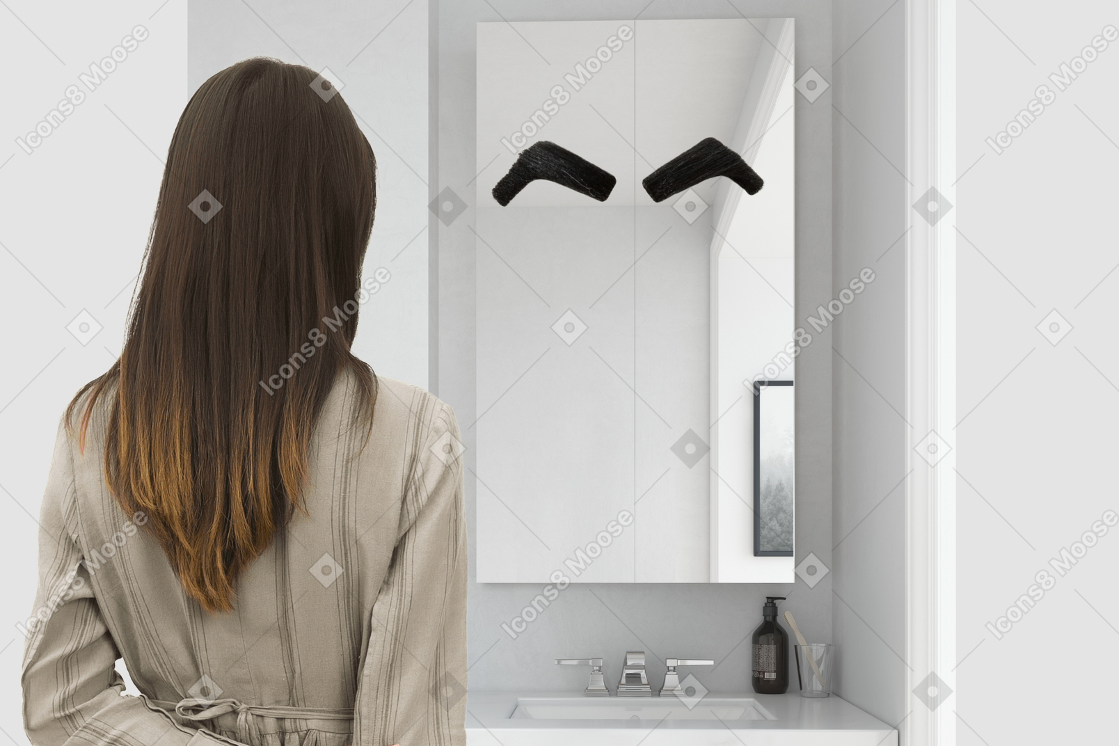 Woman looking at the mirror with brows