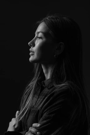 A black and white photo of a woman