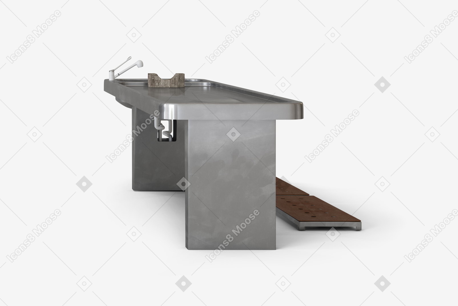 An autopsy table on the white background