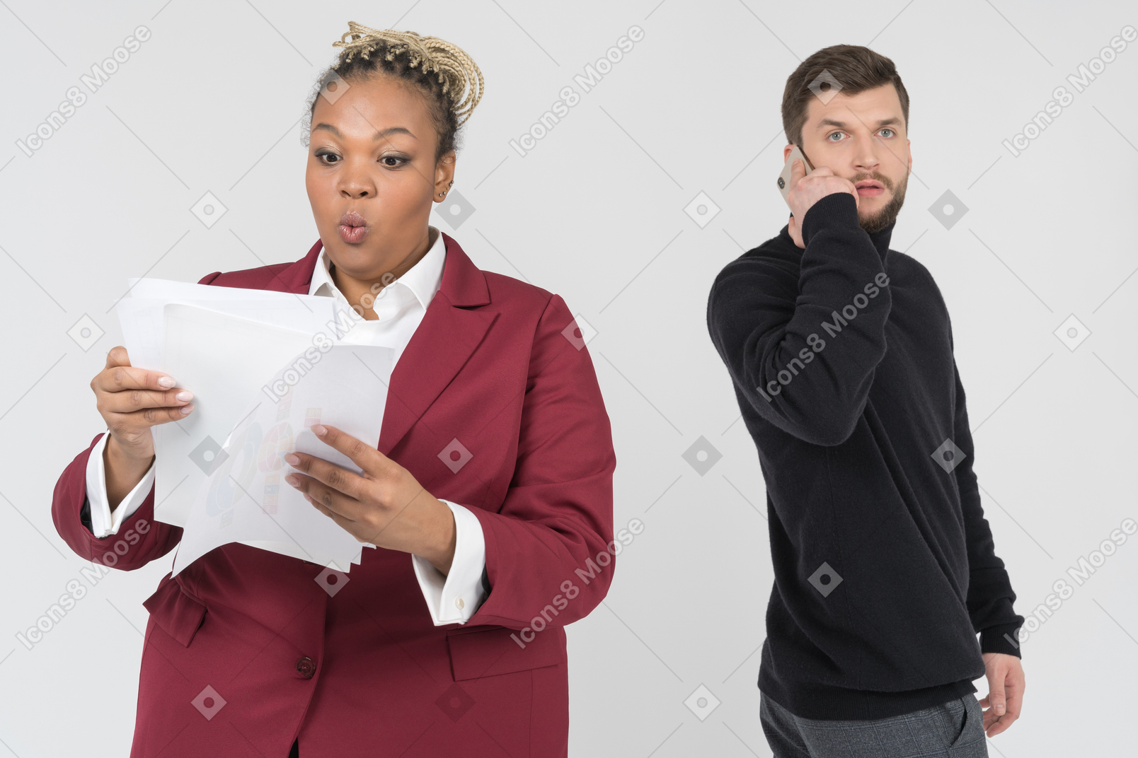 Surprised manager reading employee`s report