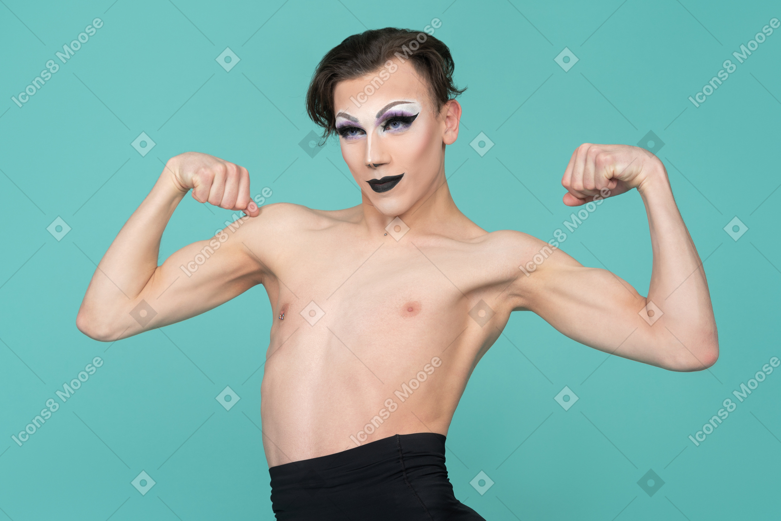 Drag queen flexing arm muscles