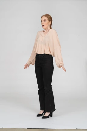 Woman in beautiful blouse standing