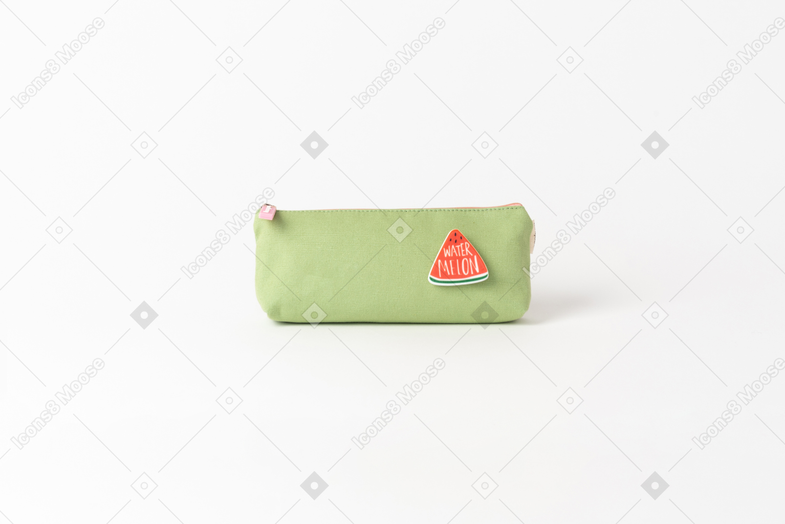 Boîte à crayons verte avec le signe de la pastèque sur elle