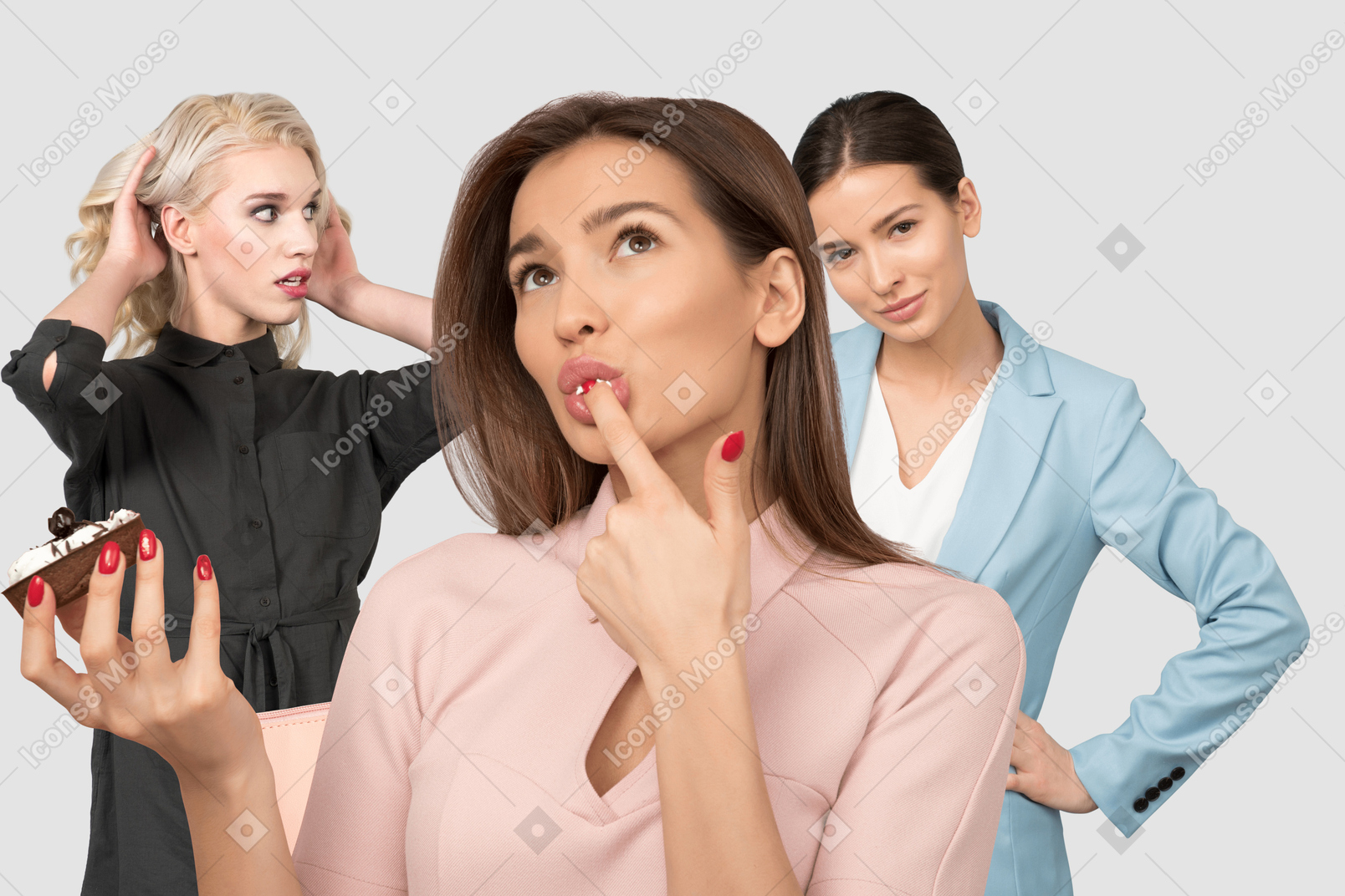 Women envying another woman who has the dessert