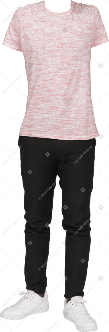 Розовая футболка и черные брюки