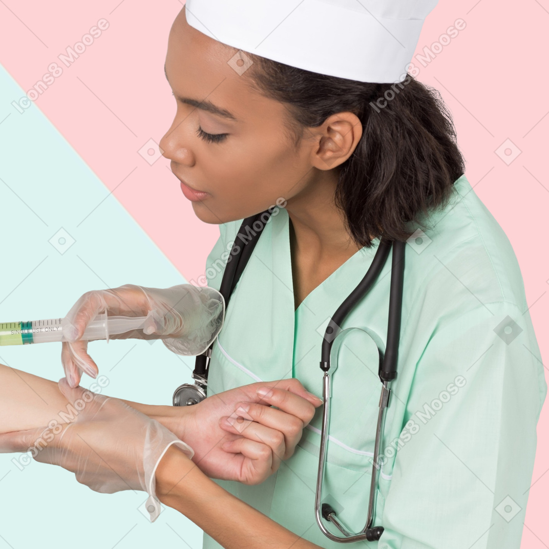 Doctor giving injection shot in patient's arm