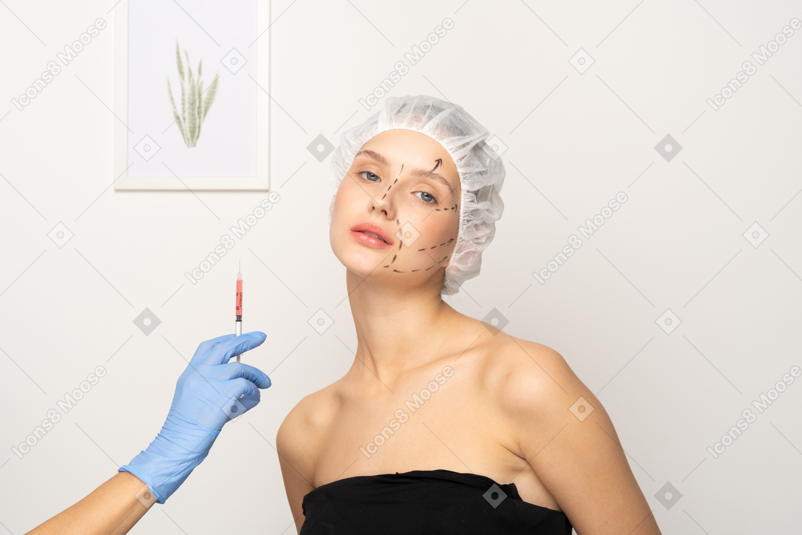 ボトックス注射を受けようとしている若い女性