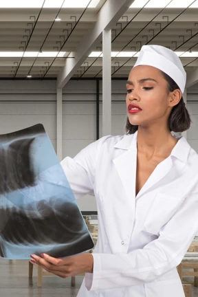 Doctora mirando una imagen de rayos x