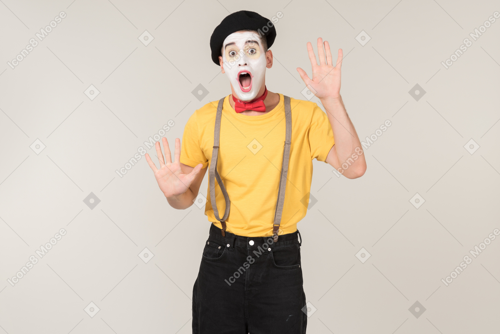 Male mime seems like can't get out of the invisible cage