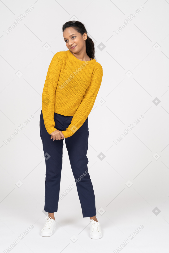 Front view of a cute girl in casual clothes