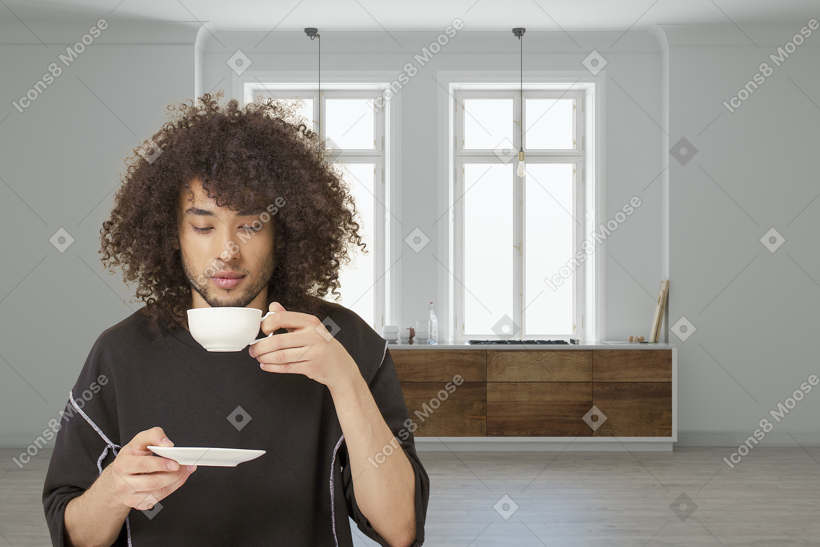 A man drinking a cup of coffee
