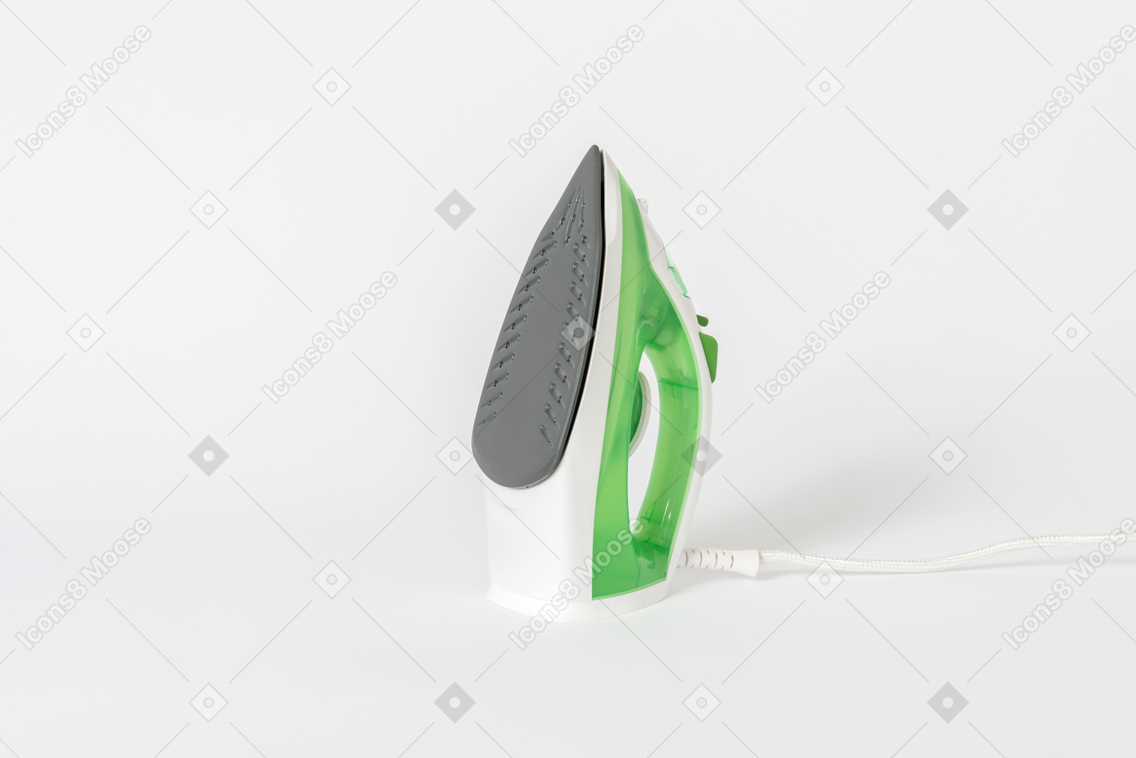 Green and white iron standing on white background